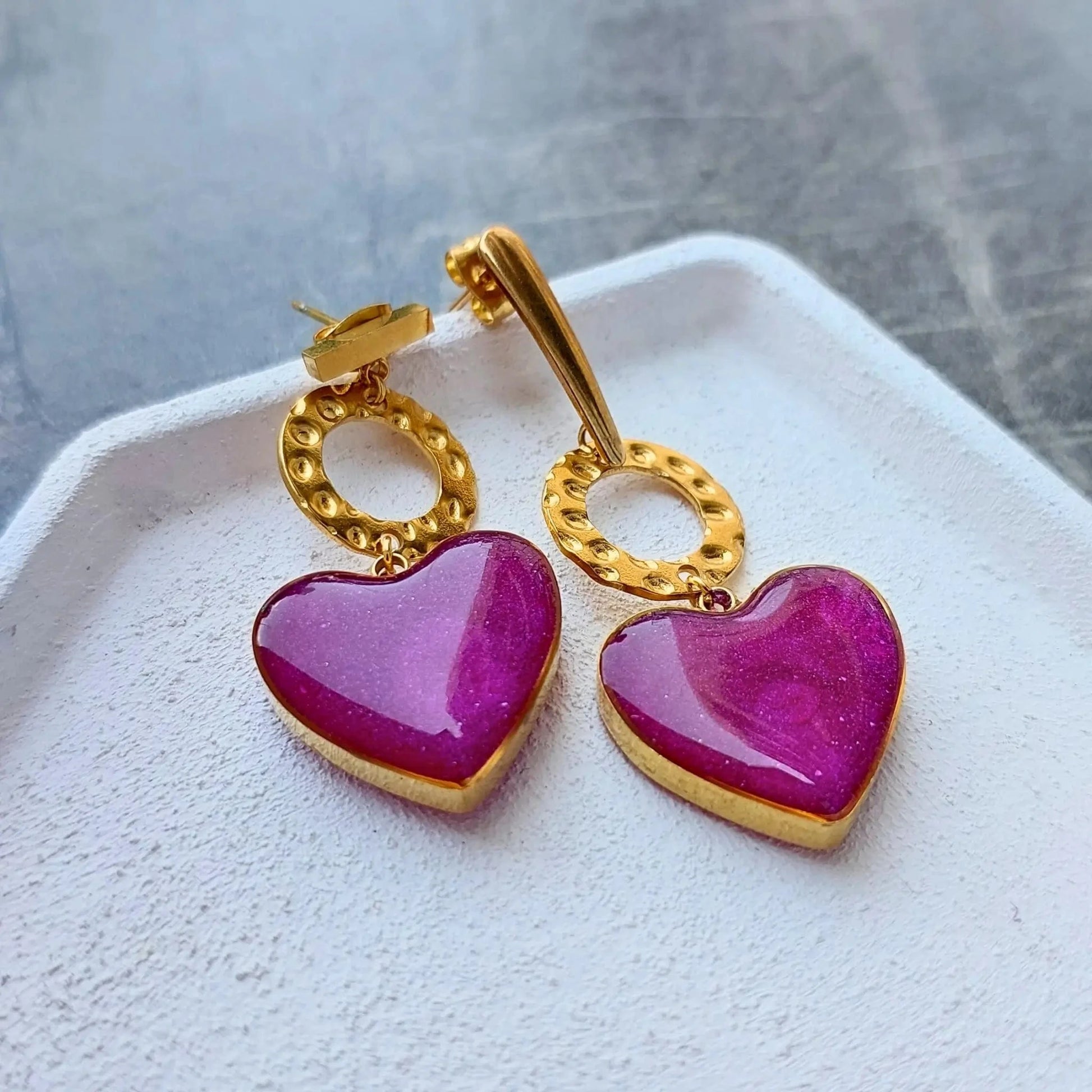 Asimetrične minđuše u boji maline - Selesta