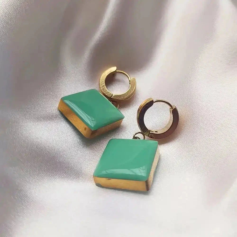 Minđuše | Karike sa zelenim priveskom Selesta